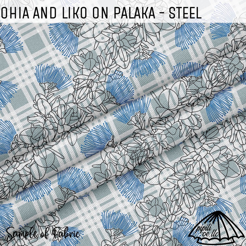 Palaka Pattern Line Blue Ohia and Liko on Palaka - Steel - Ohia Lehua Seamless Pattern ...