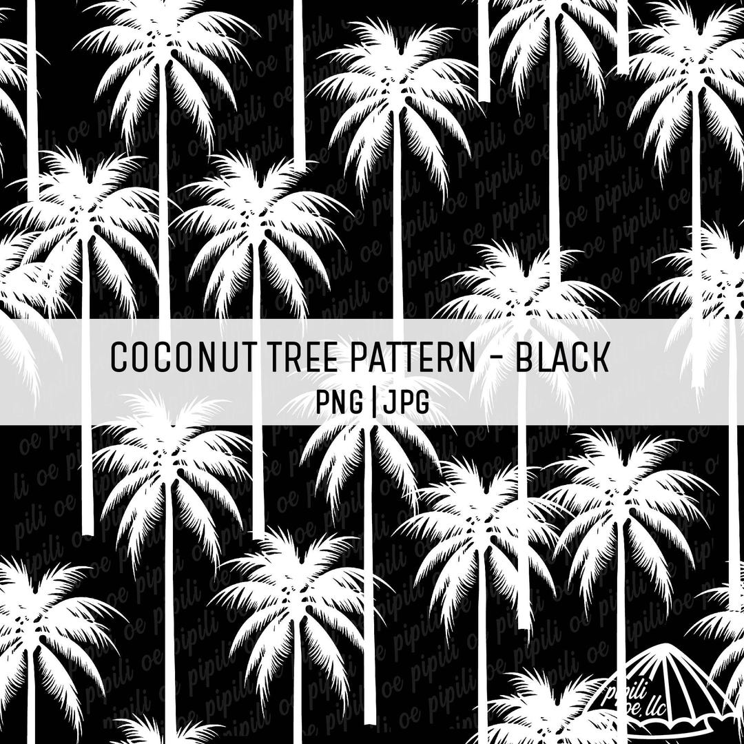 Printable Coconut Tree Pattern One Color Coconut Tree Pattern - Black - Tropical Pattern - Hawaii Seamless ...
