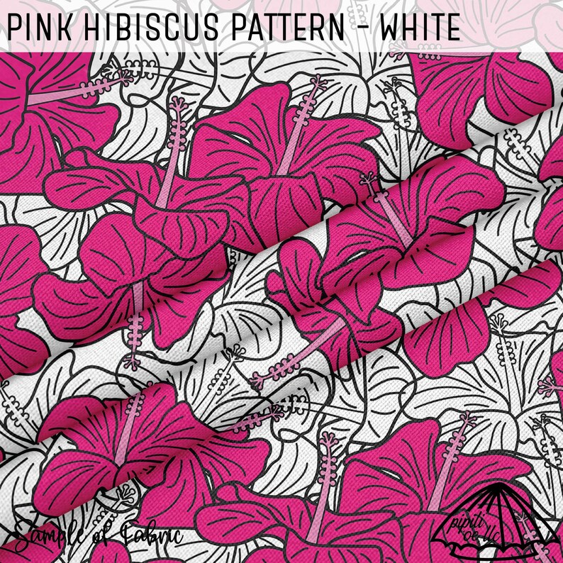 Puede incluir: Un patr&oacute;n sin costuras con flores de hibisco rosas sobre un fondo blanco. Las flores est&aacute;n delineadas en negro y tienen un dise&ntilde;o detallado. El patr&oacute;n es perfecto para telas, papel tapiz u otros proyectos decorativos.