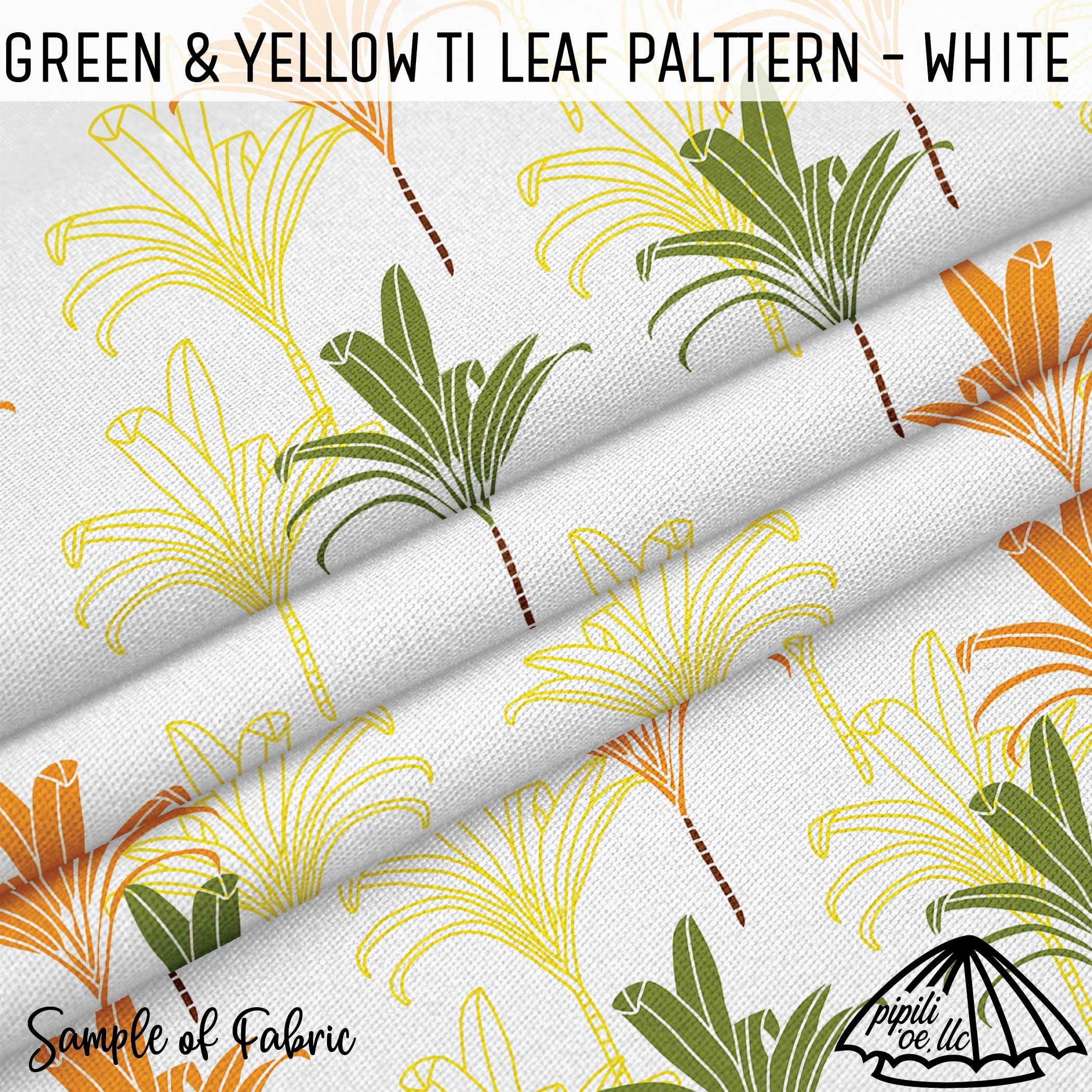 Green and Yellow Ti-leaf Pattern - White - Lāʻi Repeating - Seamless Ti ...
