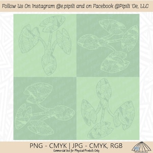 Kalo 3 Leaf Checkered Pattern - Kalo Plant Repeating Pattern - Taro Plant Seamless Pattern - Digital Download - Pattern for Tumblers - PNG