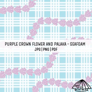 Purple Crown Flower and Palaka Pattern - Seafoam - Hawaiian Design for Sublimation - Custom Fabric Printing PNG - Seamless Pattern - Palaka