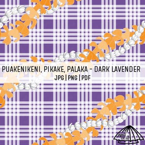 Puakenikeni and Pikake Lei on Palaka - Dark Lavender - Hawaii Seamless Pattern - Fabric Pattern PNG - Hawaii Sublimation Design - Old Hawaii