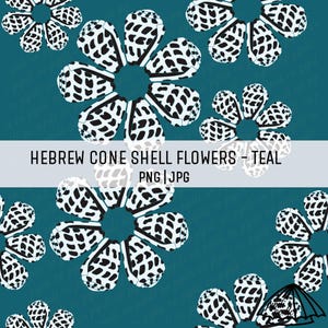 Hebrew Cone Shell Flowers - Teal - Sea Shell Pattern - Seamless Pattern for Sublimation - Hawaii Shell Seamless Pattern - Digital Print PNG