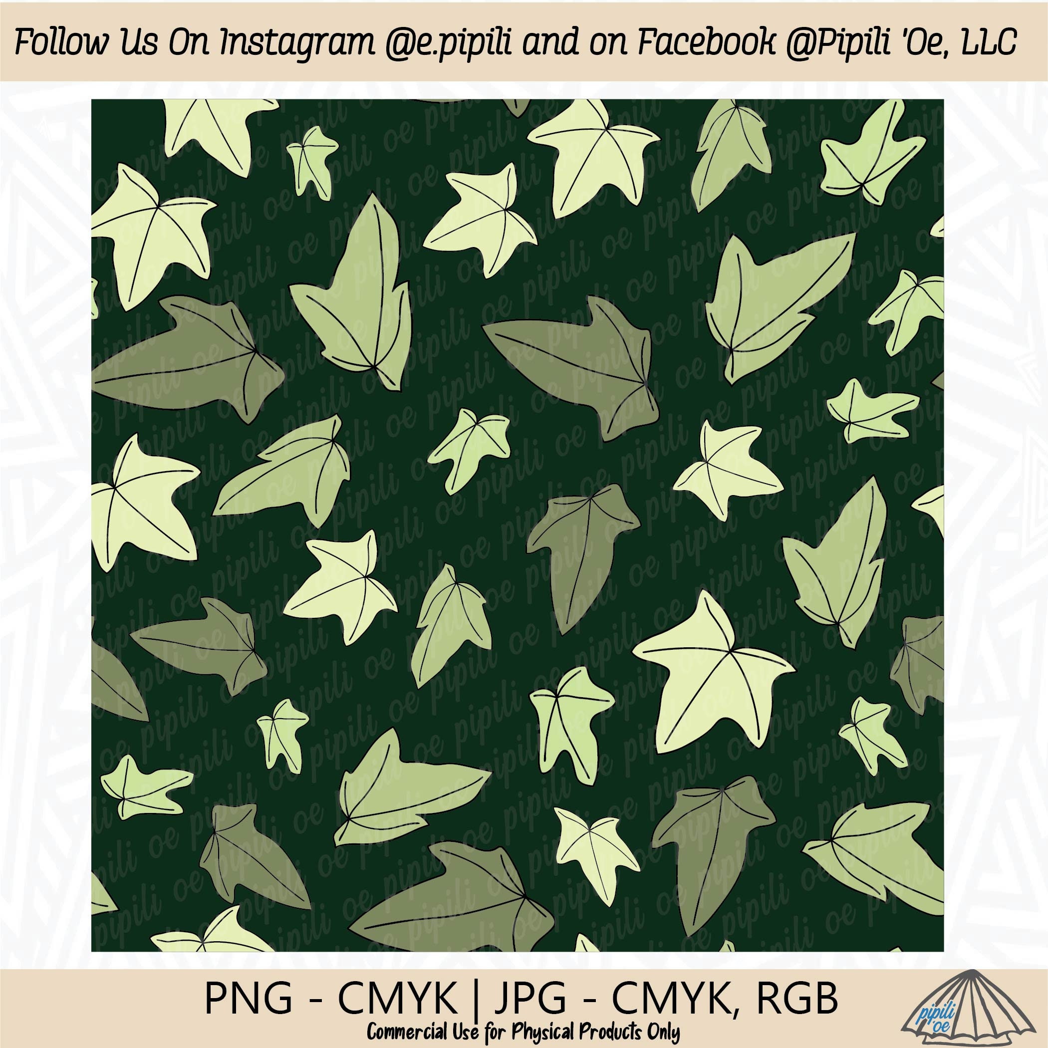 Kukui Leaves Repeating Pattern - Dark Green Background - Kukui Nut ...