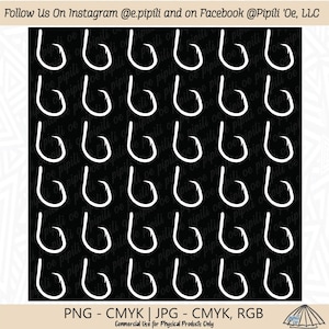 May include: A seamless pattern of white fishing hooks on a black background. The hooks are arranged in a repeating pattern, creating a simple and modern design. The text "Follow Us On Instagram @e.pipili and on Facebook @Pipili 'Oe, LLC" is at the top of the image.