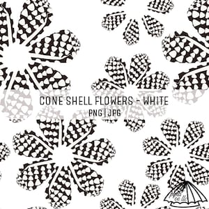 Cone Shell Flowers - White- Sea Shell Pattern - Seamless Pattern for Sublimation - Hawaii Shell Seamless Pattern - Fabric Printing PNG
