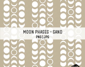 Moon Phases Seamless Repeating Pattern - Sand - Fabric Printing PNG - Hawaiian Seamless Pattern - Moon Pattern JPG - Design for Sublimation