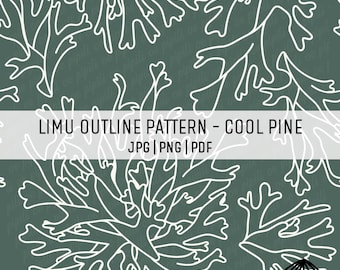 Limu Outline Pattern with Cool Pine Colored Background - Seaweed Art Print - Hawaii Digital Design (JPG, PNG, PDF) Sublimation, Fabric Print