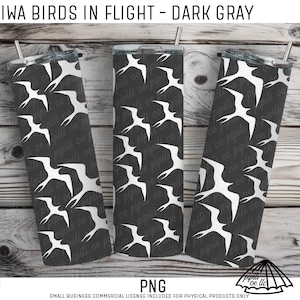 Iwa Birds in Flight Sublimation Wrap - Dark Gray - 20oz Tumbler Wrap PNG - Hawaii Sublimation Design - Tropical Floral Wrap - Seamless PNG