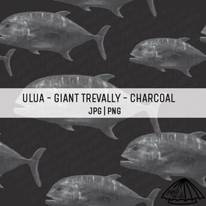 Ulua - Giant Trevally Pattern - Charcoal - Seamless Repeating Pattern - Sublimation - Hawaii Fish Pattern for Custom Fabric - Background PNG
