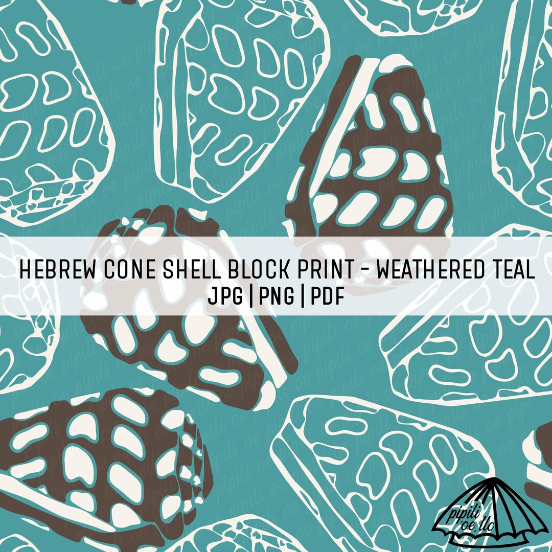 Hebrew Cone Shell Pattern Hebrew Cone Shell Block Print Pattern - Weathered Teal - Seamless ...