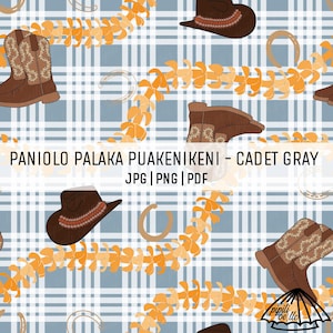 Paniolo Palaka Puakenikeni Lei - Cadet Gray - Farmhouse Pattern - Hawaii Seamless Pattern - Sublimation - Fabric Pattern PNG - Boots PNG