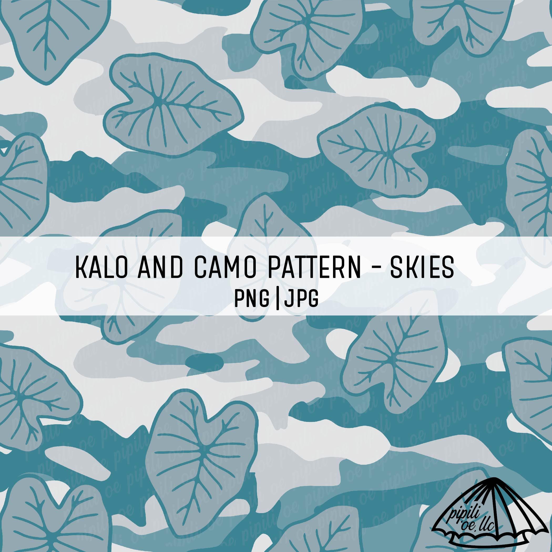 Patrón de kalo y camuflaje - Cielos - Patrón sin costuras de hojas de taro - Patrón hawaiano - Sublimación PNG de Hawái - Impresión de tela personalizada PNG