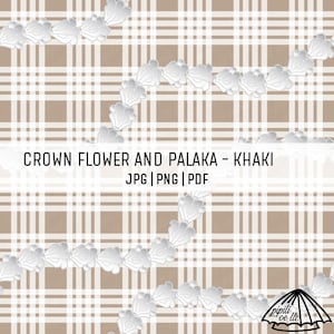 Crown Flower and Palaka Pattern - Khaki - Hawaiian Lei Design for Sublimation - Custom Fabric Printing PNG - Seamless Pattern - Palaka PNG