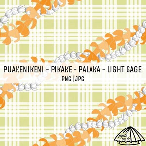 Puakenikeni & Pikake Lei on Palaka - Light Sage - Hawaii Seamless Pattern - Fabric Pattern PNG - Hawaii Sublimation Design - Vintage Hawaii