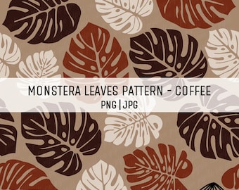 Monstera Leaf Pattern - Coffee - Tropical Leaf Digital Paper - Monstera Seamless Pattern - Hawaii Sublimation - Tropical Leaves Repeat