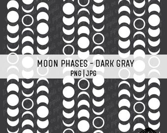Moon Phases Seamless Repeating Pattern - Dark Gray - Fabric Printing PNG - Hawaiian Seamless Pattern - Moon Pattern - Design for Sublimation