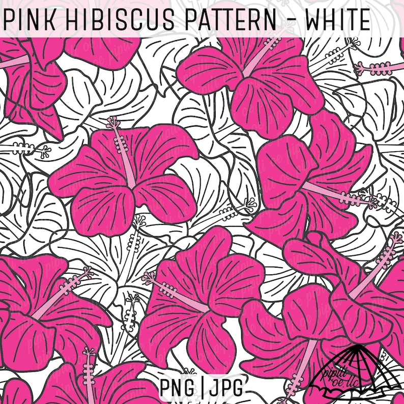 Puede incluir: Un patr&oacute;n sin costuras con flores de hibisco rosas con contornos negros sobre un fondo blanco. Las flores est&aacute;n dispuestas en un patr&oacute;n repetitivo, creando un dise&ntilde;o tropical y floral.