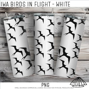 Iwa Birds in Flight Sublimation Wrap - White - 20oz Tumbler Wrap PNG - Hawaii Sublimation Design - Tropical Floral Wrap - Seamless PNG