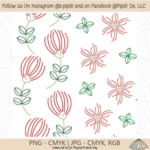 Ohia Lehua Simple Color Repeat - White Background - Ohia Lehua Seamless Pattern - Digital Download - Ohia Lehua Line Art Pattern - Ohia PNG
