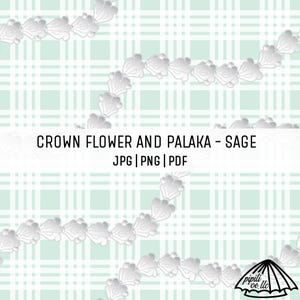 Crown Flower and Palaka Pattern - Sage - Hawaiian Lei Design for Sublimation - Custom Fabric Printing PNG - Seamless Pattern - Palaka PNG