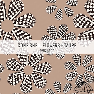 Cone Shell Flowers - Taupe - Sea Shell Pattern - Seamless Pattern for Sublimation - Hawaii Shell Seamless Pattern - Fabric Printing PNG