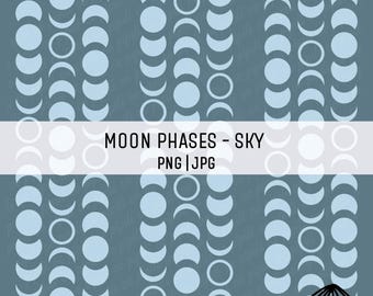Moon Phases Seamless Repeating Pattern - Sky - Fabric Printing PNG - Hawaiian Seamless Pattern - Moon Pattern JPG - Design for Sublimation