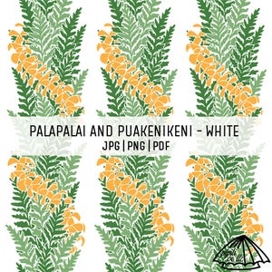 Palapalai and Puakenikeni Lei Pattern - White Background - Hawaii Sublimation Design PDF - Seamless Pattern - PNG for Fabric Printing