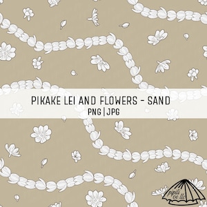Pikake Leis and Flowers - Sand - Pikake Lei PNG - Lei Strand Seamless - Fabric Printing PNG - Hawaii Seamless Repeat - Hawaii Sublimation
