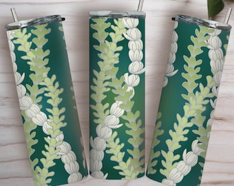 Pakalana y Pikake Lei Sublimación PNG - Hawaii Tumbler Wrap - Diseño de vaso delgado de 20 oz - Patrón sin costuras PNG - Envoltura floral tropical