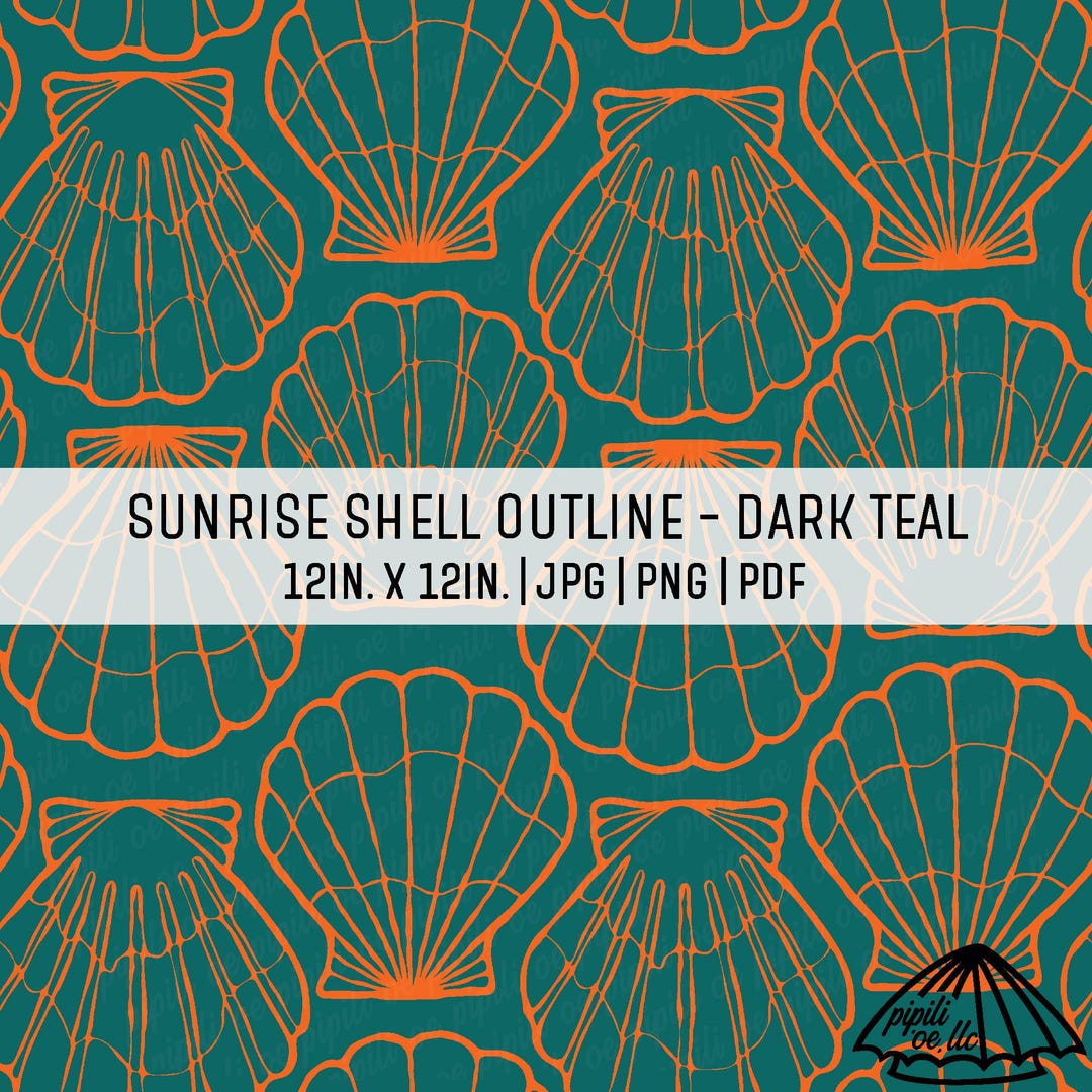 Shell Pattern Teal Sunrise Shell Outline Pattern - Dark Teal Background - Shell Seamless ...