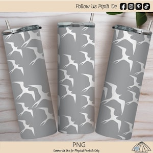Iwa Birds in Flight Sublimation Wrap - Light Gray - 20oz Tumbler Wrap PNG - Hawaii Sublimation Design - Tropical Floral Wrap - Seamless PNG