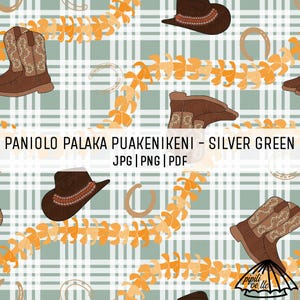 Paniolo Palaka Puakenikeni Lei - Silver Green - Farmhouse Pattern - Hawaii Seamless Pattern - Sublimation - Fabric Pattern PNG - Boots PNG