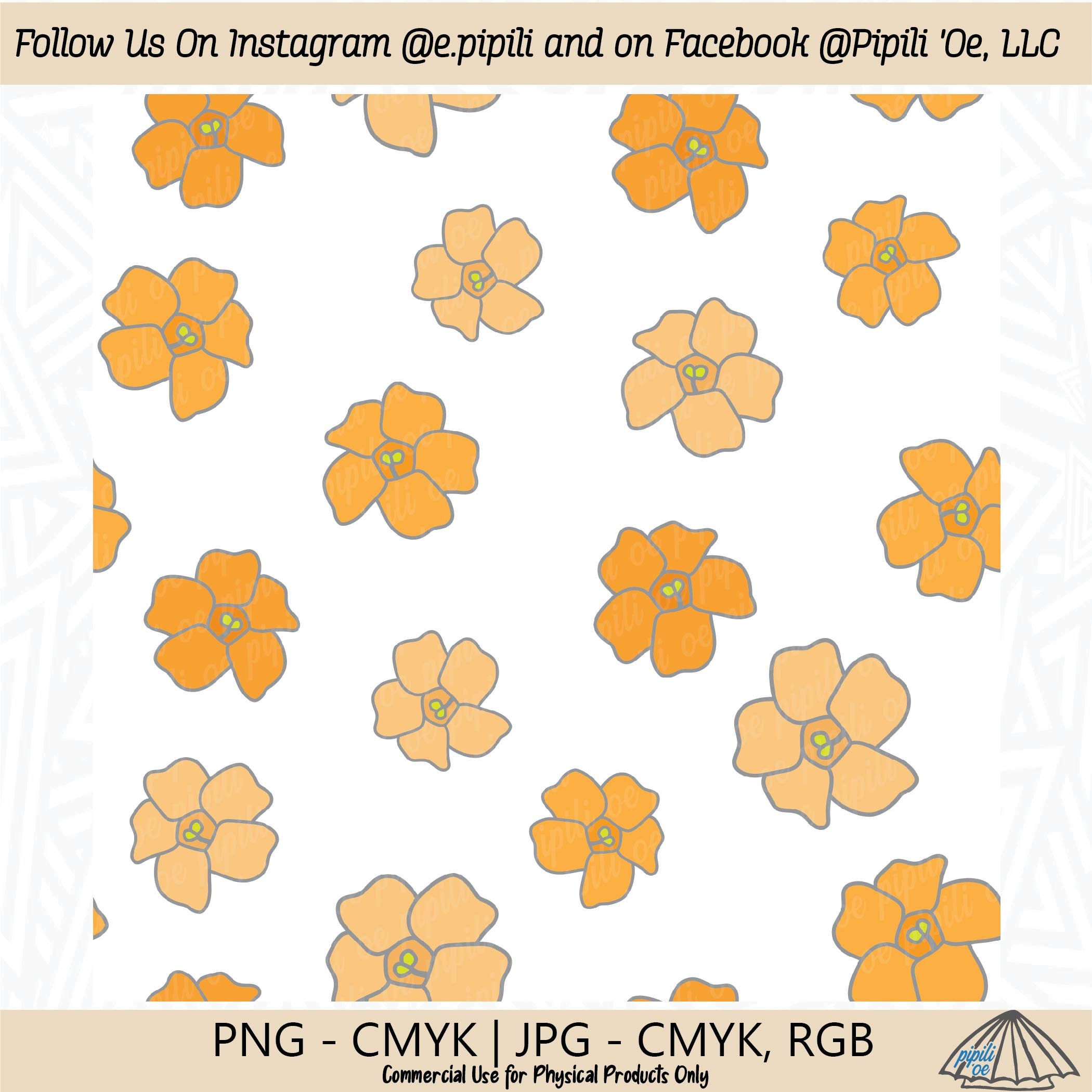 Puakenikeni Flowers Pattern - White - Puakenikeni Repeating
