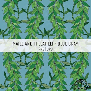 Maile und Ti Leal Lei Muster - Blau Grau - Hawaii Muster - Lei Muster für Sublimation - Hintergrund Nahtloses Design - Hawaii Kunst