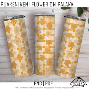 Puakenikeni Flowers on Palaka Sublimation PNG - Puakenikeni and Palaka Pattern for Skinny Tumblers - Hawaii Sublimation PDF - Floral PNG