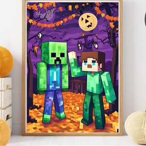 Halloween Creeper Steve jpg pdf print Mine print Wall decor Nursery decor Printable wall Art poster Creeper Digital Download Gamer gift