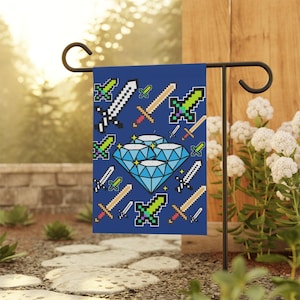 Mine Gaming Banner Diamond Swords Wall Art Garden House flag Indoor Outdoor Wall Decor Gaming Decor Video Game Gift Boy bed Game Room Decor