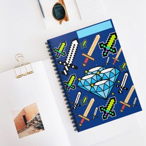 Mine Gaming Diamond Swords Spiral Notebook  Pixel Art Game Lover's Journal Gaming Notebook Back to School Supplies Gift for Gamer Stationery
