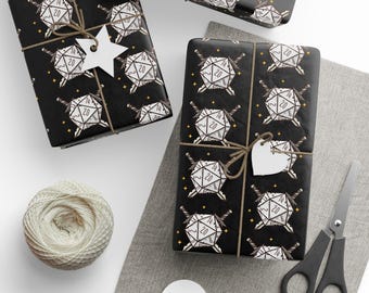 DnD Wrapping Paper Dungeons 20 Dice Dragons DM Birthday Holiday Any Day Gift Wrap for Boyfriend Girlfriend Husband Wife Partner RPG Gift 2