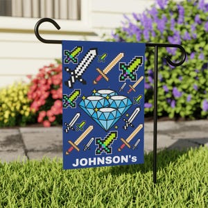 Custom Mine Gaming Banner Diamond Swords Wall Art Garden House flag Indoor Outdoor Wall Decor Gaming Decor Boy Video Game Gift Room Decor