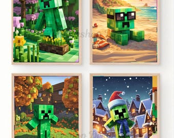 Lot de 4 oeuvres d'art de la mine jpg pdf Art mural de la mine des saisons Mine en téléchargement numérique Décoration de chambre pour enfants Décoration de salle de jeux Poster imprimable Téléchargement instantané