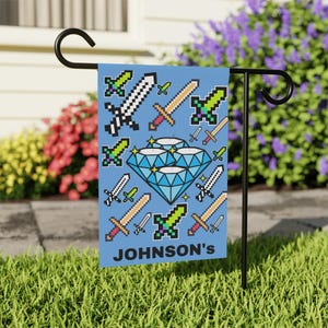 Custom Mine Gaming Banner Gift Diamond Sword Wall Decor Garden House Flag Indoor Outdoor Art Gamer Decor Boy Bed Room Decor Video Game Gift