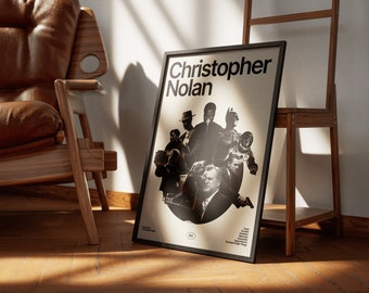 Christopher Nolan Wall Art Cinema Poster | Tenet Dunkirk Memento Inception Interstellar Oppenheimer The Dark Knight | Mid Century Minimalist