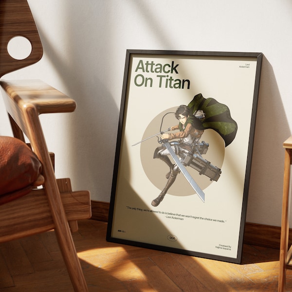 Attack on Titan Poster, Levi Ackerman Posterdruck | Wohnzimmer, Schlafzimmer, Schreibtisch, Schlafsaal | Kunst der Mitte des Jahrhunderts