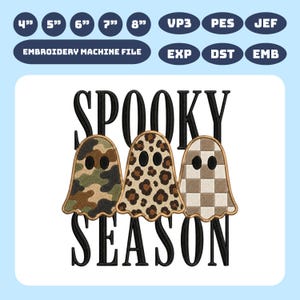 Mönstrad spöke Halloween broderidesign, kamouflage leopard rutig spöke maskinbroderifil, trendig retro spöke PES DST