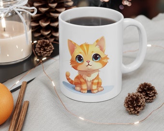 Orange Tabby cat Mug 11oz, Orange Tabby Cat on Mug, Cute Orange Tabby Cat Mug, Gift for Cat Lover , Anime Orange Tabby Cat Mug
