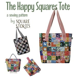 Naaipatroon voor een Happy Squares draagtas: drie maten/meerdere opties (digitale download)