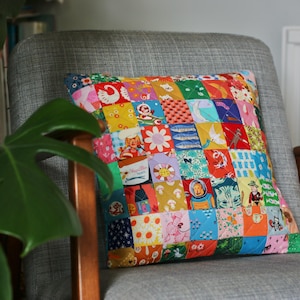 Happy Squares handmade patchwork quilted cushion
